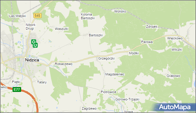 mapa Grzegórzki gmina Nidzica, Grzegórzki gmina Nidzica na mapie Targeo