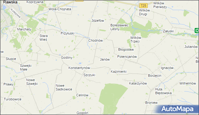 mapa Janów gmina Biała Rawska, Janów gmina Biała Rawska na mapie Targeo