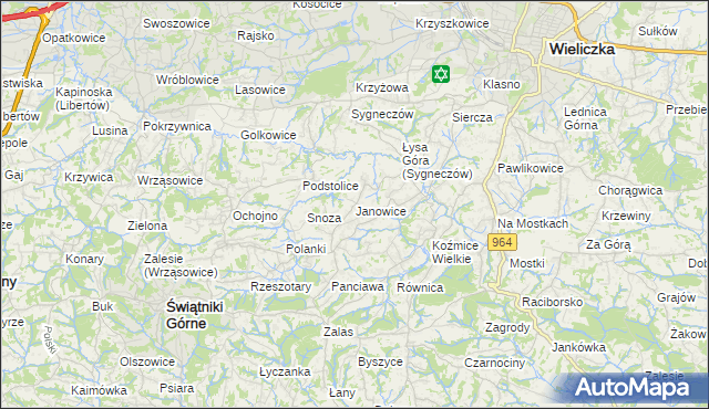 mapa Janowice gmina Wieliczka, Janowice gmina Wieliczka na mapie Targeo