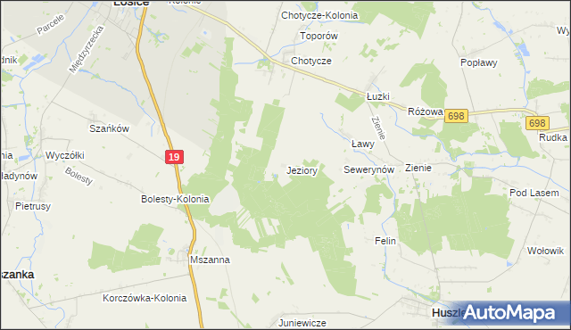 mapa Jeziory gmina Łosice, Jeziory gmina Łosice na mapie Targeo