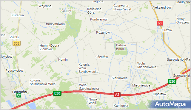 mapa Józefów gmina Bolimów, Józefów gmina Bolimów na mapie Targeo