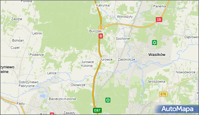 mapa Jurowce gmina Wasilków, Jurowce gmina Wasilków na mapie Targeo