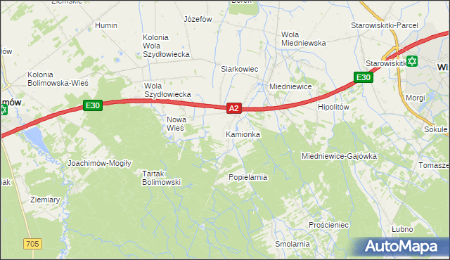 mapa Kamionka gmina Wiskitki, Kamionka gmina Wiskitki na mapie Targeo