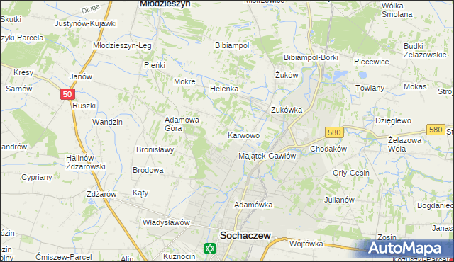 mapa Karwowo gmina Sochaczew, Karwowo gmina Sochaczew na mapie Targeo