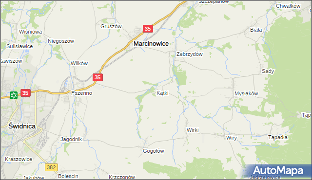 mapa Kątki gmina Marcinowice, Kątki gmina Marcinowice na mapie Targeo