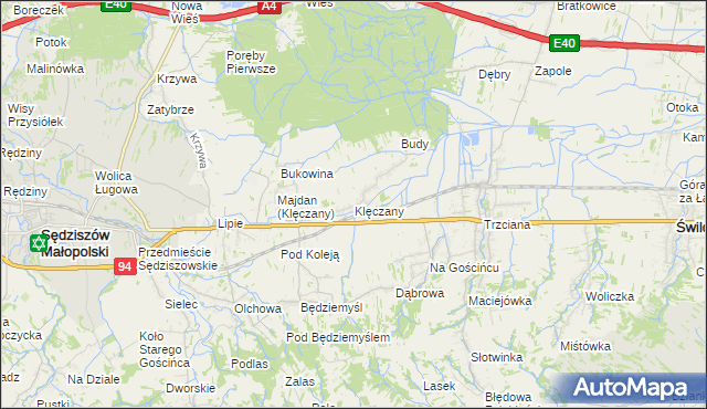 mapa Klęczany gmina Sędziszów Małopolski, Klęczany gmina Sędziszów Małopolski na mapie Targeo