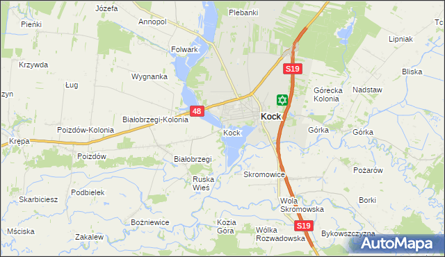 mapa Kock powiat lubartowski, Kock powiat lubartowski na mapie Targeo