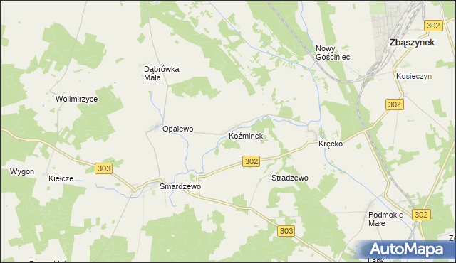 mapa Koźminek gmina Szczaniec, Koźminek gmina Szczaniec na mapie Targeo