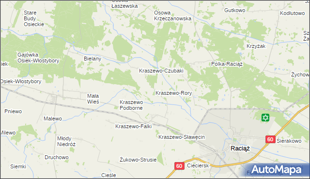 mapa Kraszewo-Rory, Kraszewo-Rory na mapie Targeo