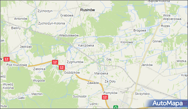 mapa Krzesławice gmina Rusinów, Krzesławice gmina Rusinów na mapie Targeo