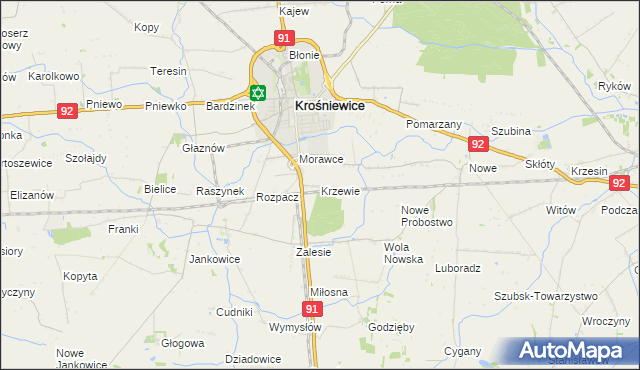 mapa Krzewie gmina Krośniewice, Krzewie gmina Krośniewice na mapie Targeo