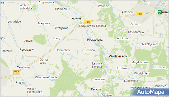 mapa Leśnica gmina Wodzierady, Leśnica gmina Wodzierady na mapie Targeo