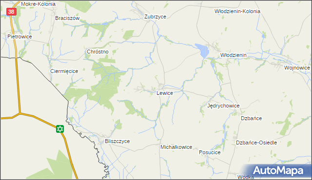 mapa Lewice gmina Branice, Lewice gmina Branice na mapie Targeo