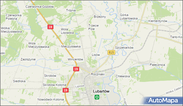 mapa Lisów gmina Lubartów, Lisów gmina Lubartów na mapie Targeo