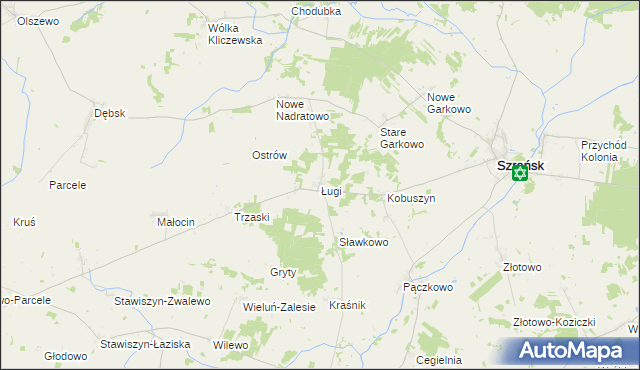 mapa Ługi gmina Szreńsk, Ługi gmina Szreńsk na mapie Targeo