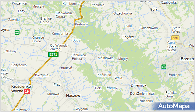 mapa Malinówka gmina Haczów, Malinówka gmina Haczów na mapie Targeo