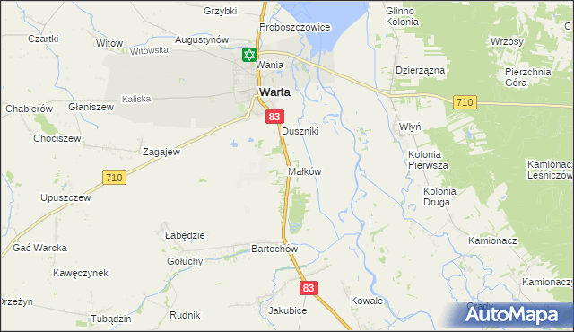 mapa Małków gmina Warta, Małków gmina Warta na mapie Targeo