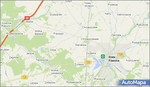 mapa Marianów gmina Biała Rawska, Marianów gmina Biała Rawska na mapie Targeo