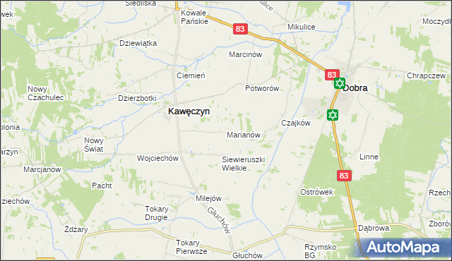 mapa Marianów gmina Kawęczyn, Marianów gmina Kawęczyn na mapie Targeo