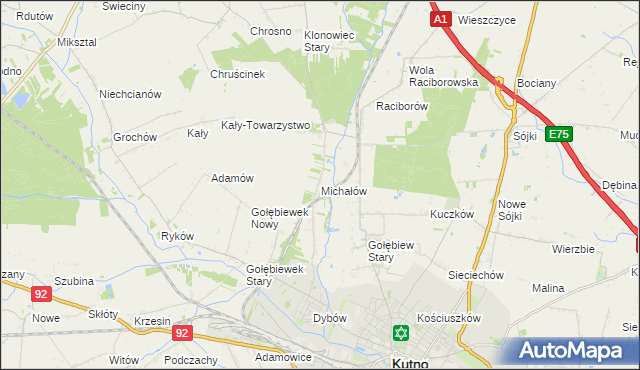 mapa Michałów gmina Kutno, Michałów gmina Kutno na mapie Targeo