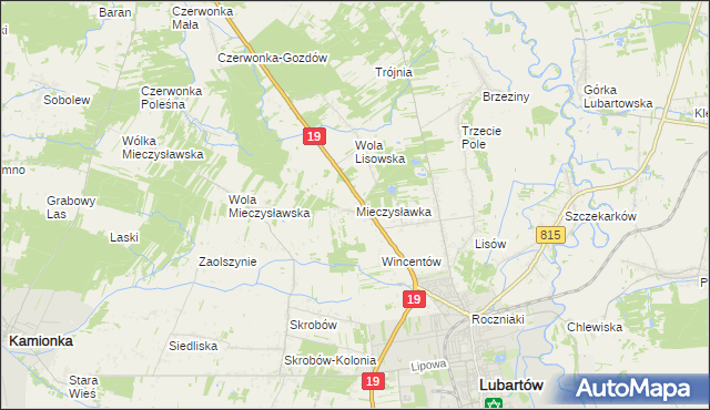 mapa Mieczysławka gmina Lubartów, Mieczysławka gmina Lubartów na mapie Targeo