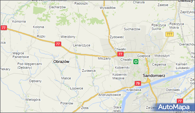 mapa Milczany gmina Samborzec, Milczany gmina Samborzec na mapie Targeo