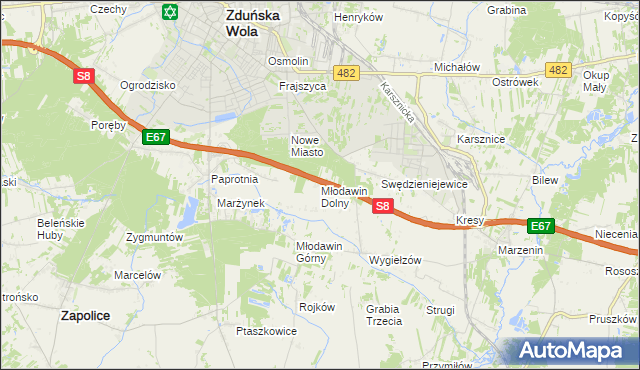 mapa Młodawin Dolny, Młodawin Dolny na mapie Targeo