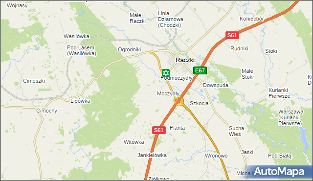 mapa Moczydły gmina Raczki, Moczydły gmina Raczki na mapie Targeo