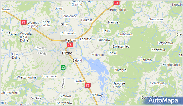mapa Mokrzec gmina Pilzno, Mokrzec gmina Pilzno na mapie Targeo