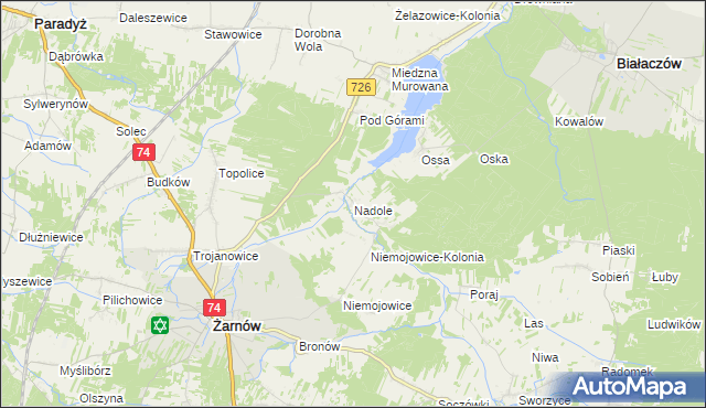 mapa Nadole gmina Żarnów, Nadole gmina Żarnów na mapie Targeo