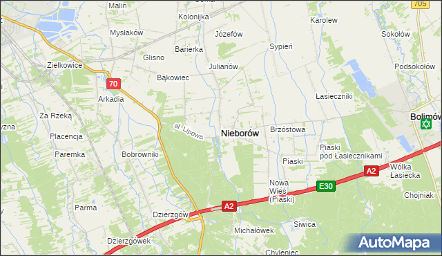 mapa Nieborów powiat łowicki, Nieborów powiat łowicki na mapie Targeo