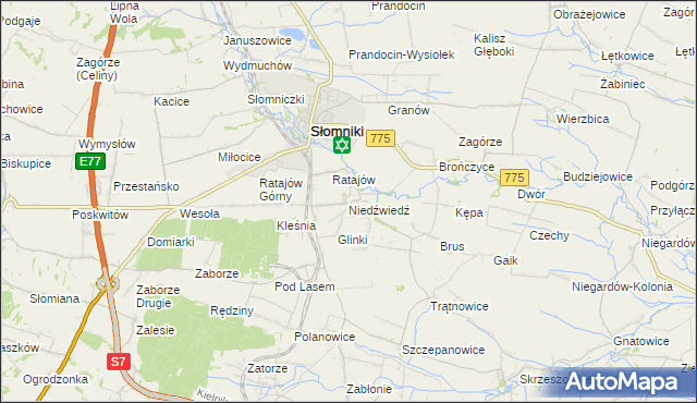 mapa Niedźwiedź gmina Słomniki, Niedźwiedź gmina Słomniki na mapie Targeo