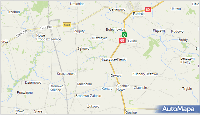 mapa Niszczyce-Pieńki, Niszczyce-Pieńki na mapie Targeo