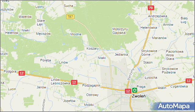 mapa Niwki gmina Zwoleń, Niwki gmina Zwoleń na mapie Targeo