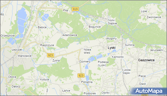 mapa Nowa Wieś gmina Lyski, Nowa Wieś gmina Lyski na mapie Targeo