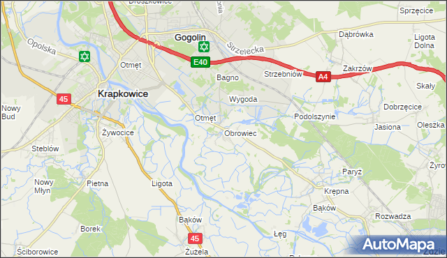 mapa Obrowiec gmina Gogolin, Obrowiec gmina Gogolin na mapie Targeo