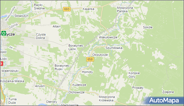 mapa Oksiutycze, Oksiutycze na mapie Targeo