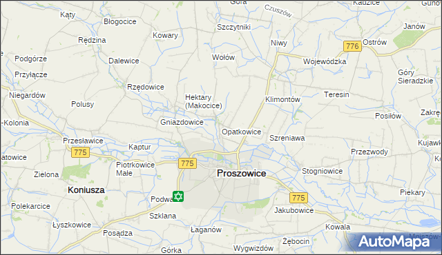 mapa Opatkowice gmina Proszowice, Opatkowice gmina Proszowice na mapie Targeo