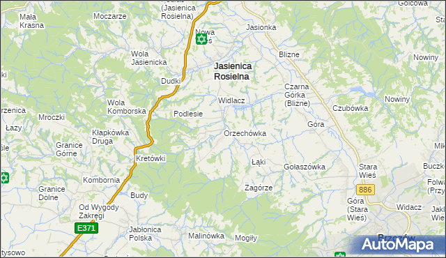 mapa Orzechówka gmina Jasienica Rosielna, Orzechówka gmina Jasienica Rosielna na mapie Targeo