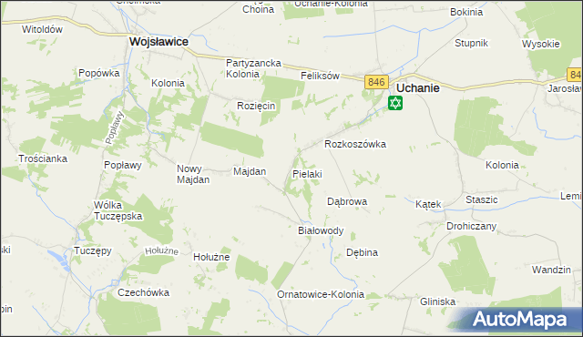 mapa Pielaki gmina Uchanie, Pielaki gmina Uchanie na mapie Targeo