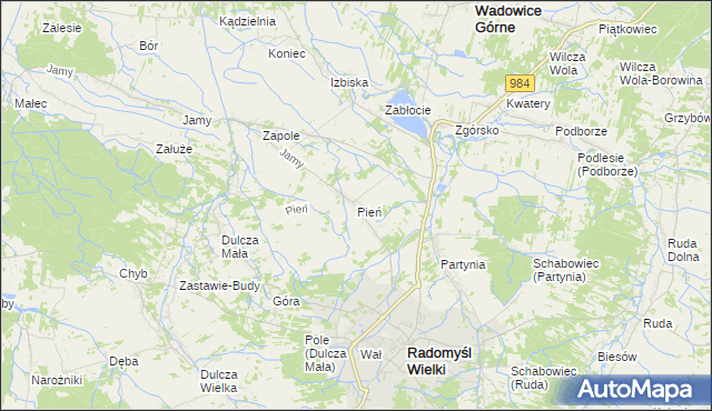 mapa Pień gmina Radomyśl Wielki, Pień gmina Radomyśl Wielki na mapie Targeo
