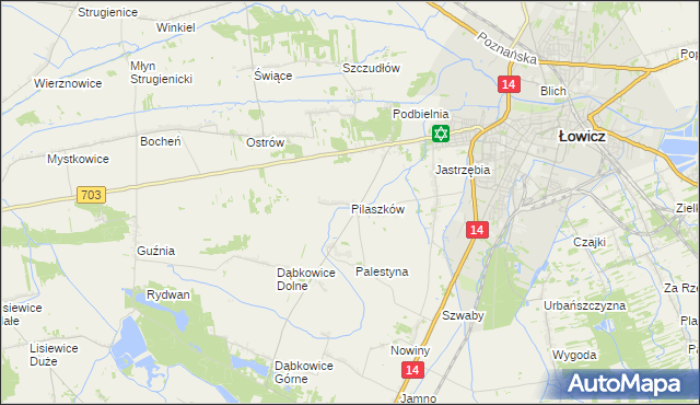 mapa Pilaszków gmina Łowicz, Pilaszków gmina Łowicz na mapie Targeo