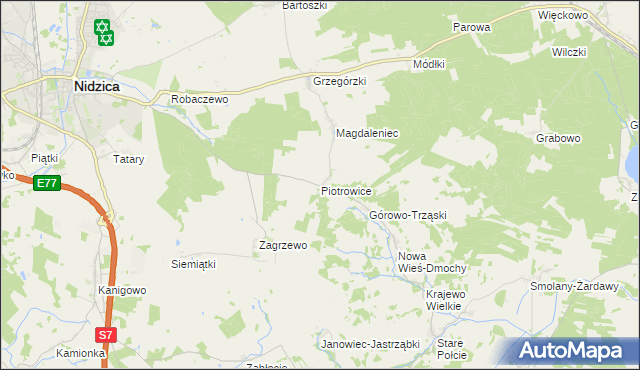 mapa Piotrowice gmina Nidzica, Piotrowice gmina Nidzica na mapie Targeo