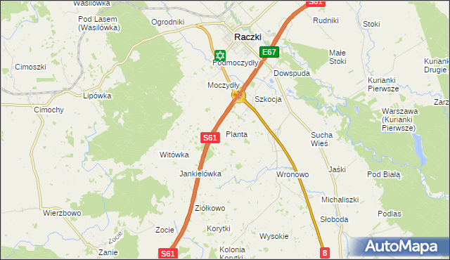 mapa Planta gmina Raczki, Planta gmina Raczki na mapie Targeo