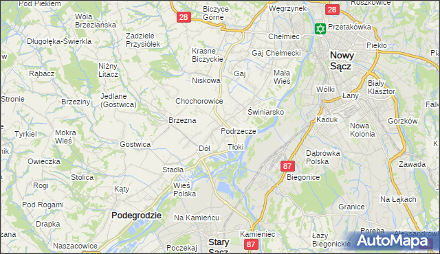 mapa Podrzecze gmina Podegrodzie, Podrzecze gmina Podegrodzie na mapie Targeo