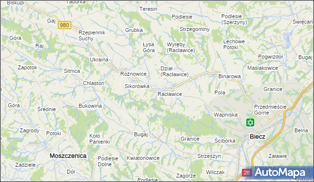 mapa Racławice gmina Biecz, Racławice gmina Biecz na mapie Targeo