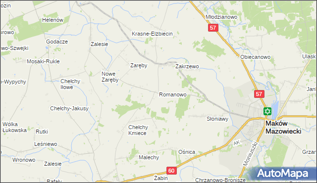 mapa Romanowo gmina Karniewo, Romanowo gmina Karniewo na mapie Targeo