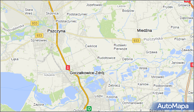 mapa Rudołtowice, Rudołtowice na mapie Targeo