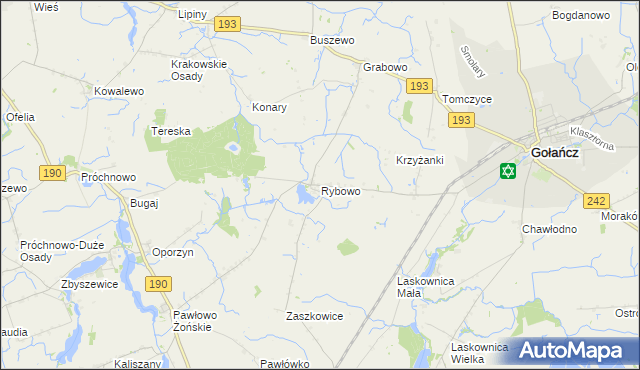 mapa Rybowo gmina Gołańcz, Rybowo gmina Gołańcz na mapie Targeo