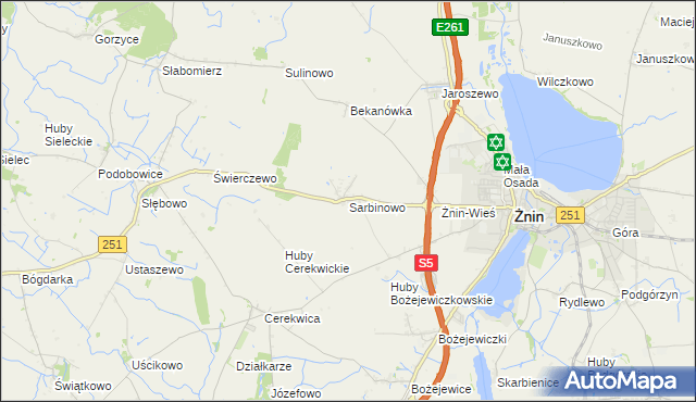 mapa Sarbinowo gmina Żnin, Sarbinowo gmina Żnin na mapie Targeo